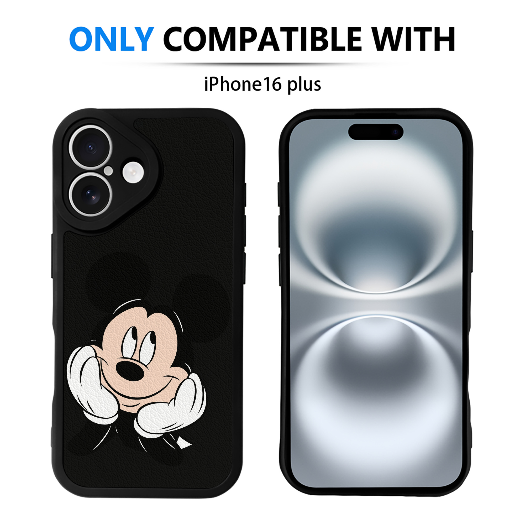 （画像用） ミッキーマウス Mickey Mouse 【iPhone 16シリーズ対応】シリコンスマホケース（レザー調） 材質：シリコン